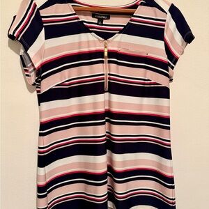 Roz & Ali Navy, Blush Pink and White Striped Zip-Front Tunic